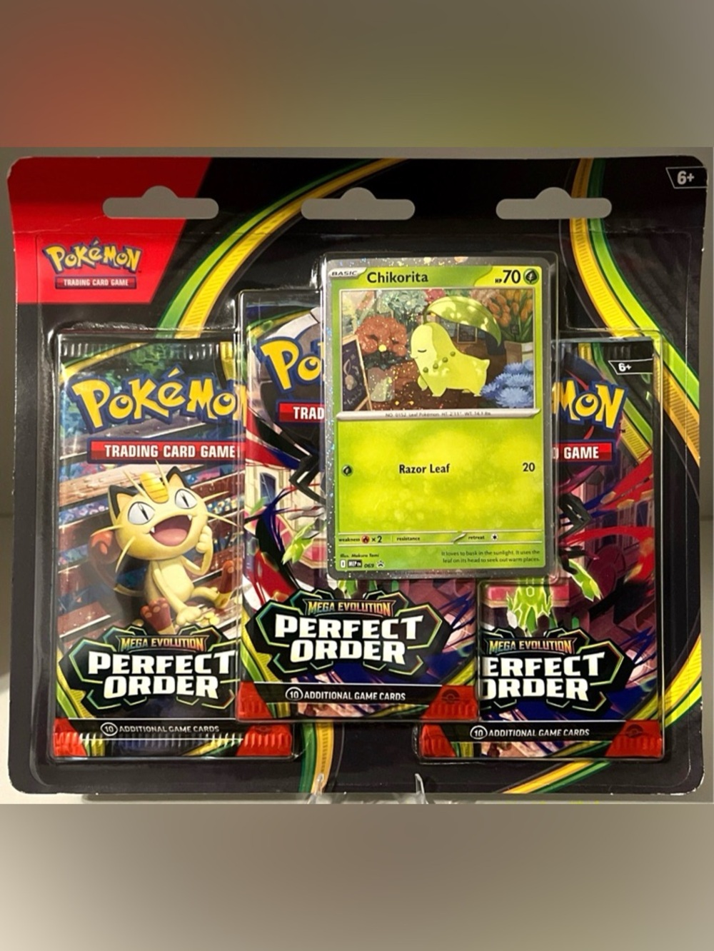 Pokémon TCG Mega Evolution - Perfect Order: 3 Pack Blister W/ CHIKORITA Promo